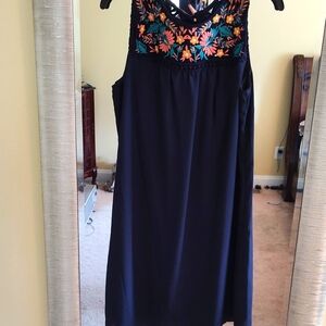 Luxology Navy with lace top lined sheath dress